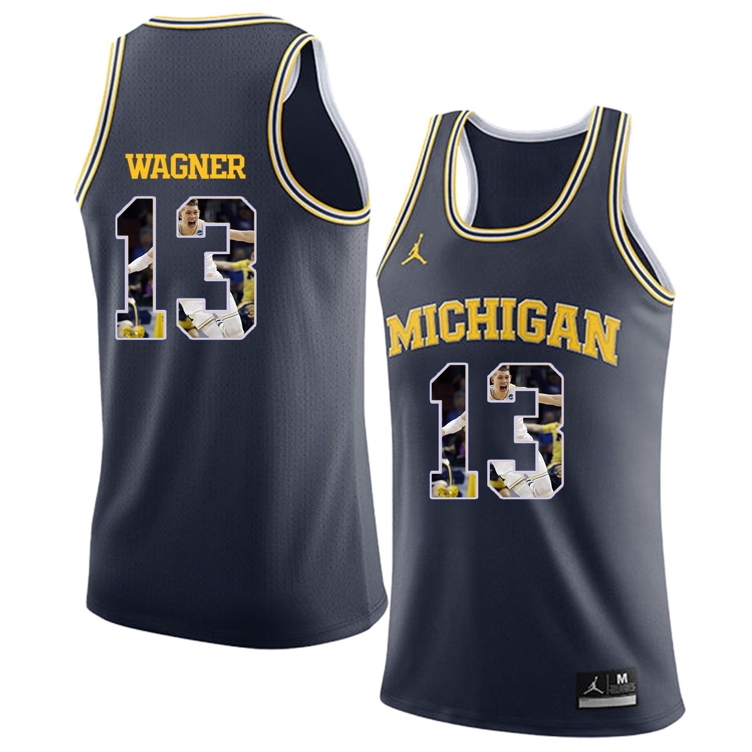 Men Jordan University of Michigan Basketball Navy #13 Wagner Fashion Edition Customized NCAA Jerseys